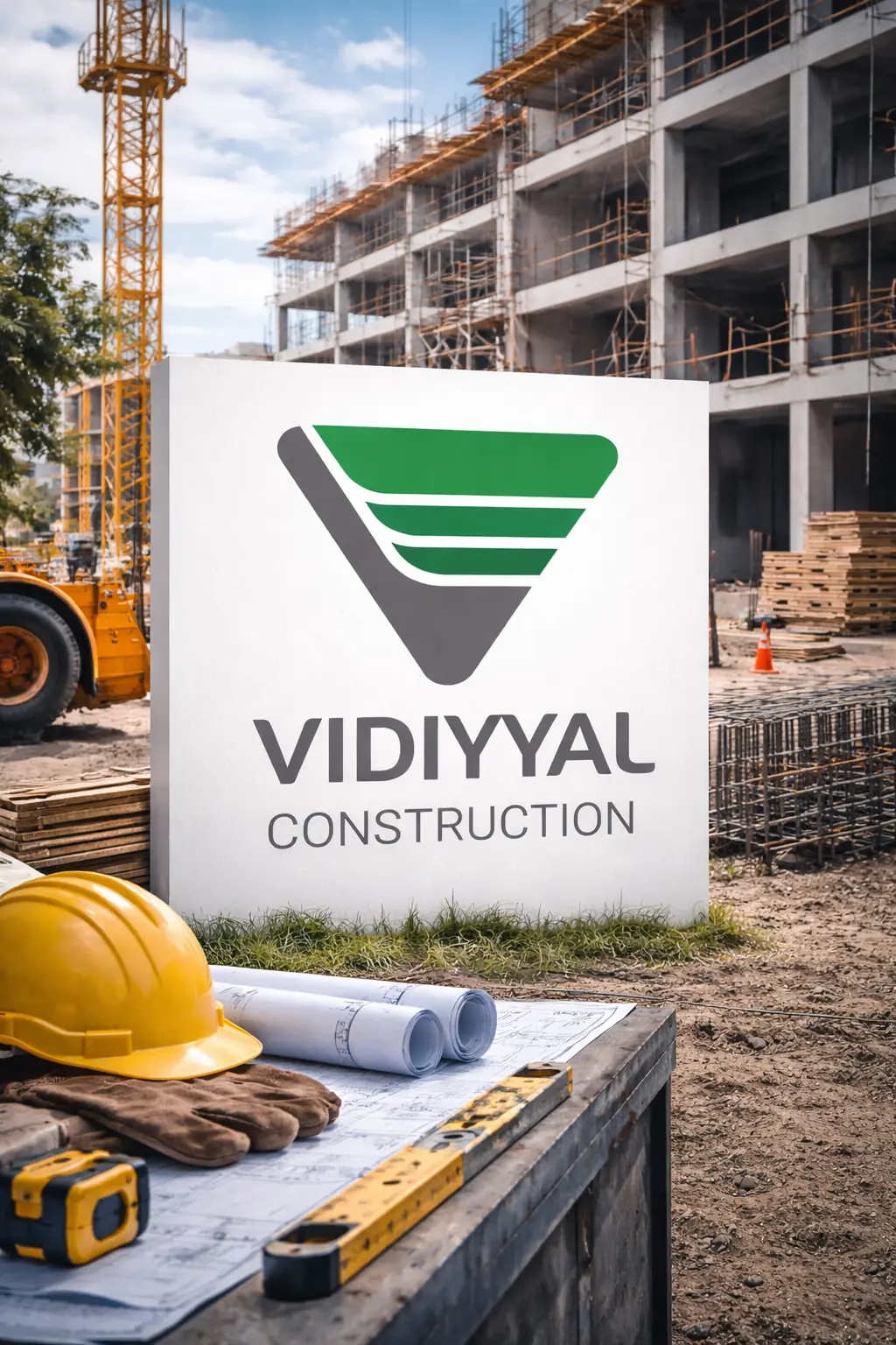 Vidiyyal Construction brand identity and printing showcase