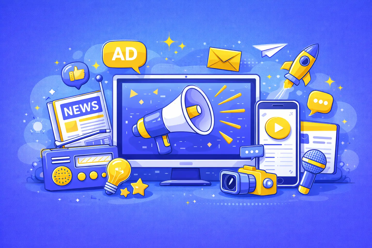Mass media advertising service illustration